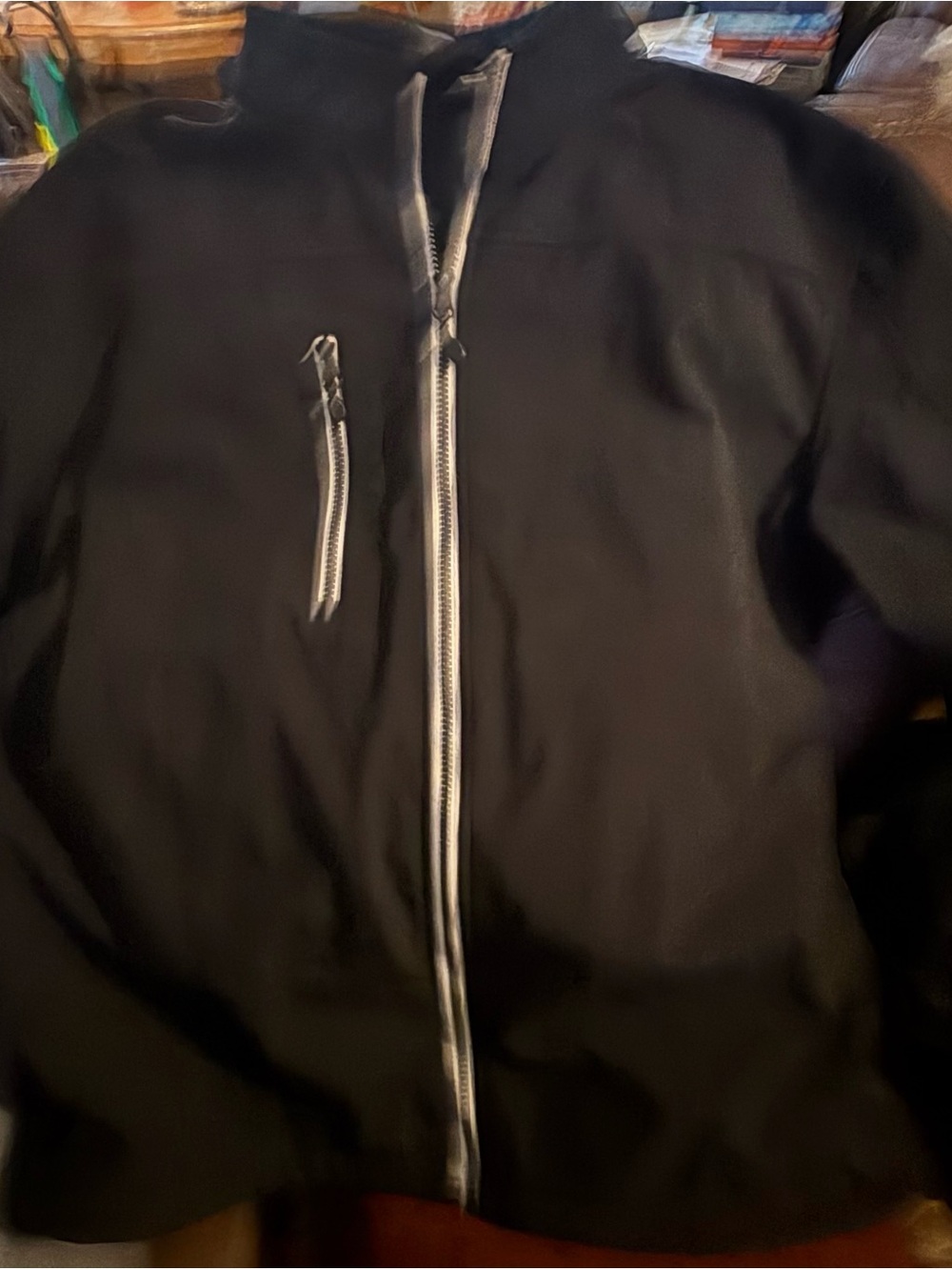 Men's Black Lightweight Zip-Front Shirt Jacket with Contrast Zippers